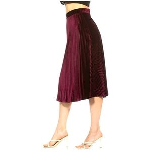 Alexia Ardmore Alaina Burgundy Pleated Velvet Midi Skirt Size Large Women